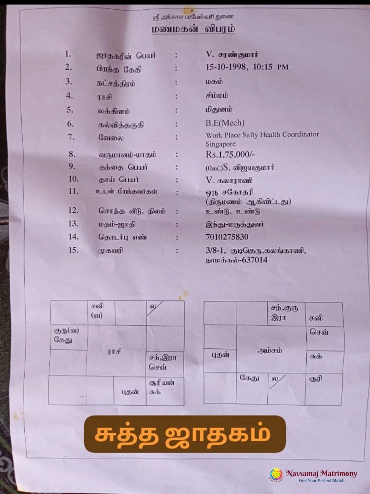 Sarankumar Vijayakumar View 5 Profile Image - Navsamaj Matrimony